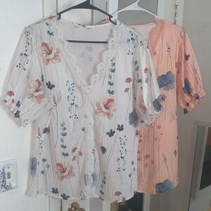 SHEIN V-Neck Blouse Bundle - White and Peach